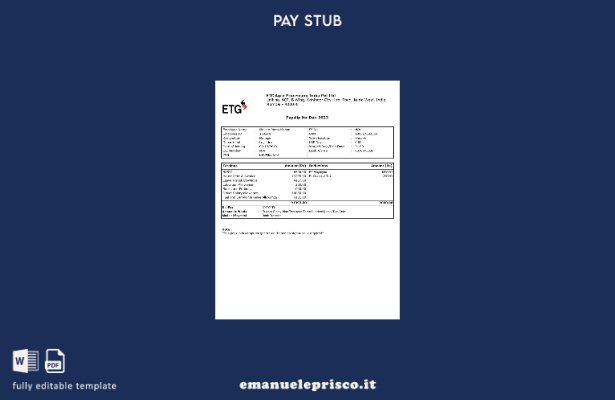 modello di busta paga ETC Agro Processing India in stile verificato
